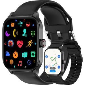 Smart Watch for Men (Built-in GPS and Offline Maps), 1.96" HD Display, Answer/Make Calls, 100+ Sport Modes, Heart Rate/Sleep/SpO2 Monitor, Waterproof Smartwatch for Android/iPhone (2 Bands) (Black)