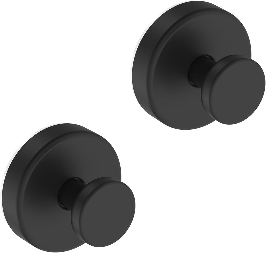 Suction Cup Hooks for Glass Window, Mirror, Wreaths - Shower Hooks for Inside Shower, No Drill Towel Hooks for Bathrooms, Bath Robe Coat Looafh Hook for Hanging - Black (2 Pack)
