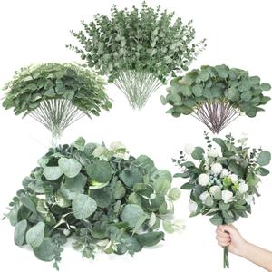 Giegxin 270 Pcs 3 Kinds Mixed Eucalyptus Leaves Stems Bulk Artificial Silver Dollar Leaves Picks Dried Eucalyptus Bundle Faux Spray for Wedding Vase Bouquet Floral Arrangement (Green)