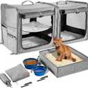 Suertree Large Cat Carrier for 2 Cats with Zipper Locks, Double Cat Carrier with Travel Litter Box, Soft Pet Travel Carrier for Cats and Small Dogs Up to 45 Lbs, Gray