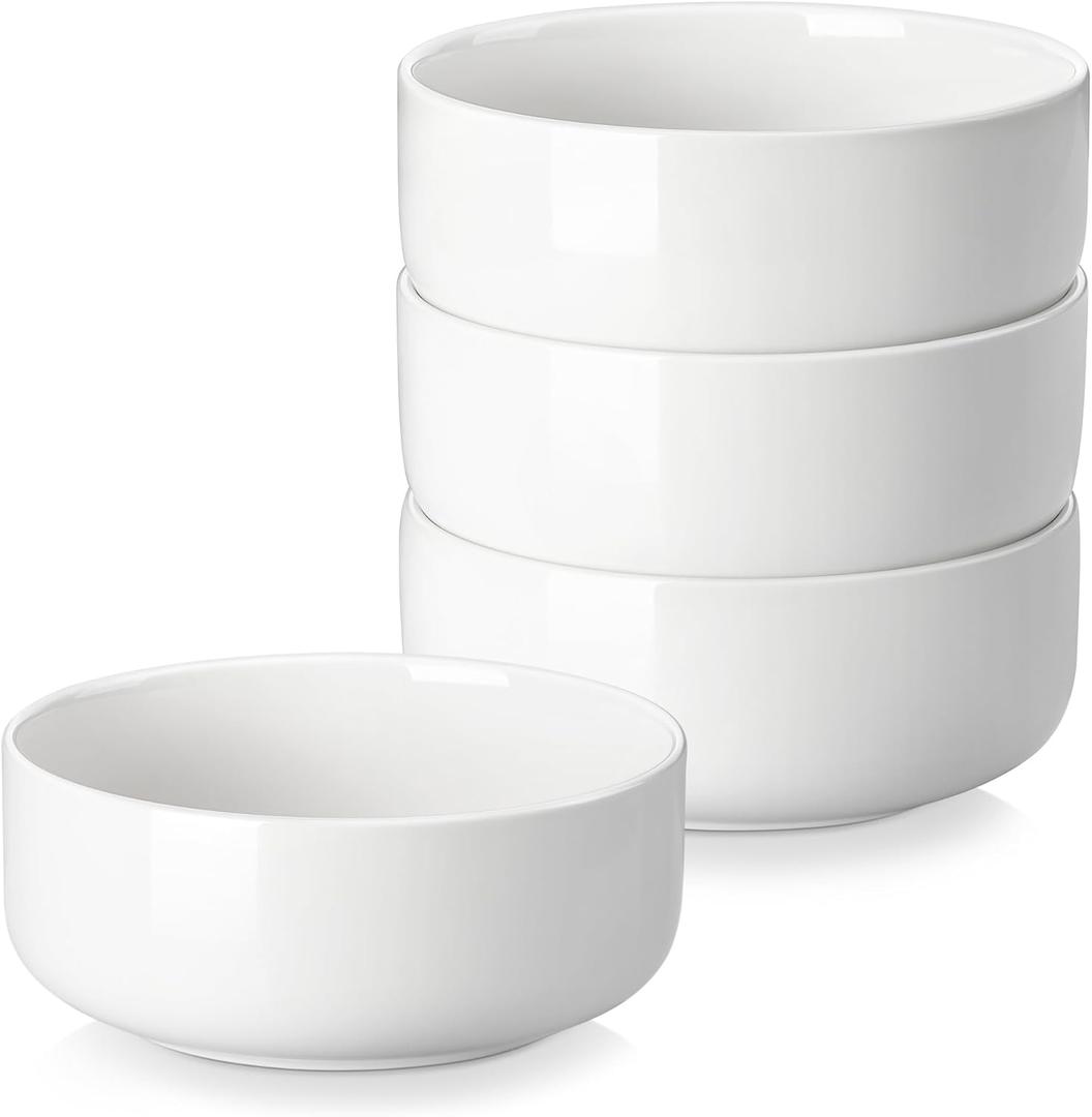 MALACASA 24 OZ Cereal Bowls, 5.8 Inch Soup Bowls Ceramic Bowl Sets of 4, Breakfast Bowls Set for Kitchen, Dishwasher Microwave Oven Safe, White, Series LUNA