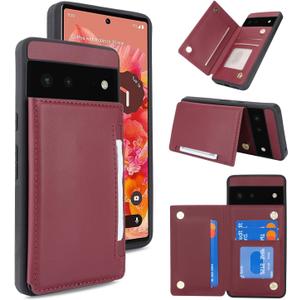 ICoverCase Compatible with Google Pixel 6 Case with Card Holder, Wallet Phone Case for Women Men [RFID Blocking] PU Leather Protective Wallet Case for Pixel 6 (Wine Red)