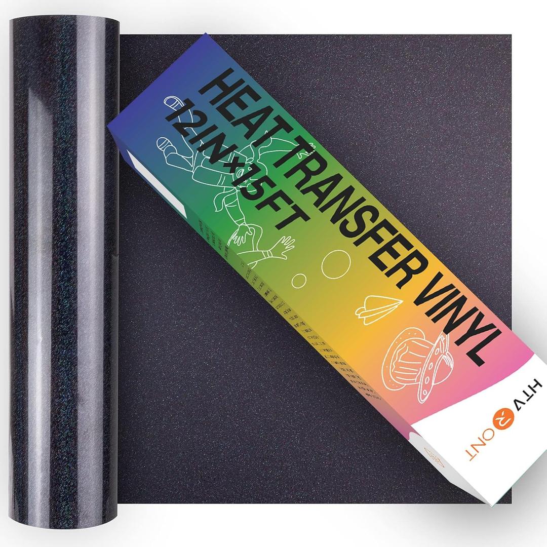 HTVRONT Black Glitter HTV Vinyl Roll-12 x 15FT Black Glitter Heat Transfer Vinyl for Shirts, Glitter Iron on Vinyl for All Cutter MachineEasy to Cut for Heat Vinyl Design