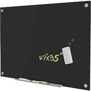TOWON 47 x 35 Inch Glass Magnetic Dry Erase Board, Glass White Board for Wall, Clean Whiteboard Dry Erase Large, Brilliant Black
