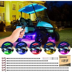 10L0L 6PCS Golf Cart Underglow LED Light Strip Kit with Canopy Lights, 22 Dream Color Modes Underglow LED Light Strip Control Music Sync IP67 12V-80V Input for Yamaha EZGO Club Car
