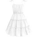 Arshiner Girls' Summer Sundress White Boho Spaghetti Strap Ruffled Tiered Midi Dresses Casual Cami Dress, Size 7-8Y