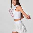 Pleated Tennis Skirts for Women with Shorts Pockets Mini Side Slit High Waisted Athletic Golf Workout Skirt Skort (White, M)