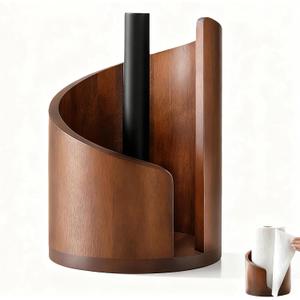 Wooden Paper Towel Holder Countertop-Easy One-Hand Tear, Made of Natural Wood and Metal Luster Rack, Suitable for Kitchen and Bathroom use of Each Table. (Brown)
