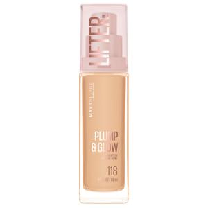 Maybelline Lifter Plump & Glow Foundation, Liquid Foundation with 2% Niacinamide + Hyaluronic Acid, Plumping and Brightening Face Makeup, 118, 1 Count