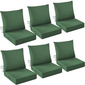 Outdoor Chair Cushions, 24 x 24 Inch Outdoor Cushion for Patio Furniture, Patio Chair Cushion, Waterproof & Fade Resistant Deep Patio Furniture Cushion Set with Handle and Ties, ForestGreen (Set of 6), 24*24+5.75/25*22.5