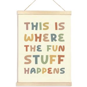 Hiuwevt Boho Fun Classroom Poster Hanger Frame, Kids Playroom Decor, This Is Where the Fun Stuff Happens Colorful Wall Art Decor for Kids Room Nursery Playroom Classroom Home, 12x16 Inch