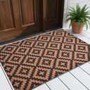Front Door Mat, 30"x17" Welcome Mat for Outdoor Indoor, Heavy Duty Low Profile Non Slip Washable Doormat for Entryway Patio Yard (Bright Brown)
