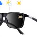 Missfive Photochromic Bifocal Reading Glasses Men Blue Light Protection, Designer Transition Retro Computer Readers Far and Near Dual-Use Lens Stylish Vintage Eyeglasses Glossy Black Eyewear, 1.5x