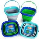 Boley 4-Pack Silicone Foldable Buckets - Multi-Purpose Collapsible Buckets with Handles for Kids, Eco-Friendly Space Saving Beach Playset, Ice & Toy Storage Bin, Child-Safe Outdoor Activity Buckets