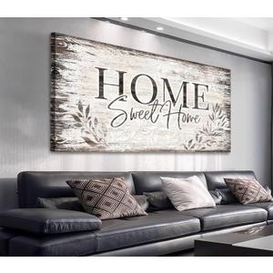 arteWOODS Home Sweet Home Wall Art Sign Large Dark Brown Farmhouse Wall Sign for Living Room Decoration Wooden Board Design Canvas Prints Modern Rustic Artwork Leaf Pictures Wall Decor 29" x 58"