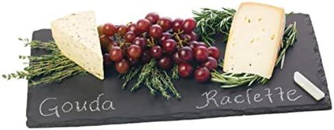 Twine Country Home Black Slate Cheese Board with Handle & Chalk Set - 16" x 8" Stone Plate Board for Tapas, Appetizers & Charcuterie Platters - Gourmet Kitchen Gift Essentials