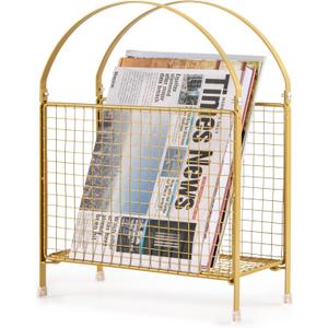 PUERSI Freestanding Magazine Holder  Modern Touch Handbag Design, Magazine Organizer Metal Rack for Books, Vinyl Record, Newspaper (Gold)