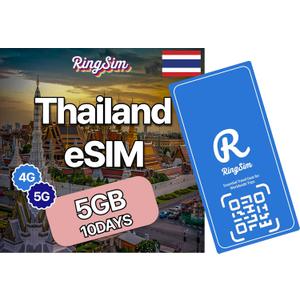 [eSIM] Thailand eSIM | 10DAYS 5GB | 5G, 4G/LTE, Tethering, Hotspot | SIM with Instant Activation in 10 Minutes | AIS, DTAC, True, | Bangkok, ChiangMai, Phuket, Krabi | Travel with Ringsim