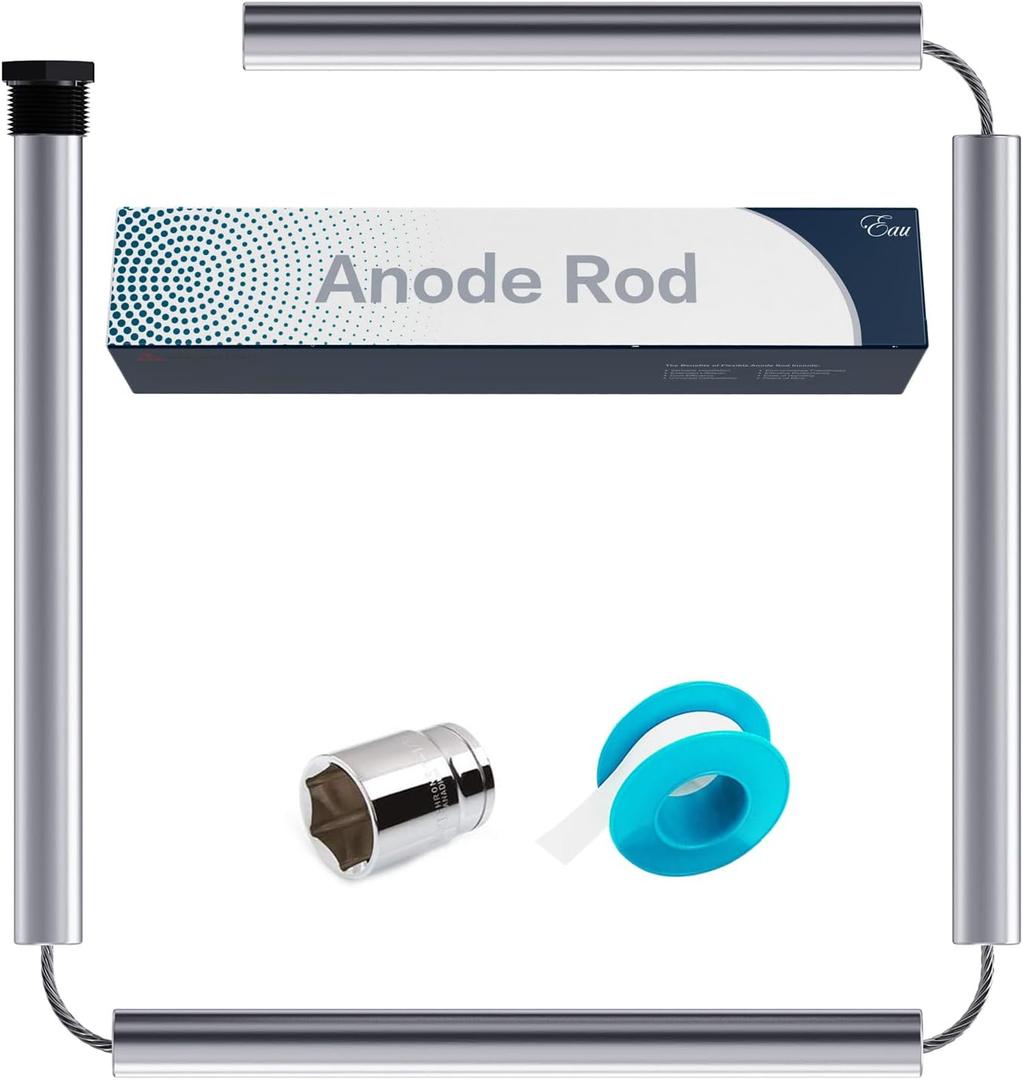 44" Aluminum Zinc Anode Rod, Eau Get Rid of Rotten Egg Smelling Flexible Water Heater Anode Rod for GE, Rheem, Reliance,Kenmore Water Heater Including 27mm Hex Socket Tool and Teflon