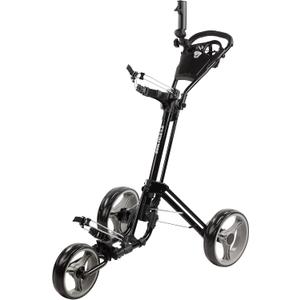 Golf Push Cart 3 Wheel with Foot Brake  1-Second Fold/Unfold, Adjustable Handle, Umbrella Holder, Beverage Compartment & Storage | Lightweight Aircraft-Grade Aluminum Frame (Black/Charcoal)