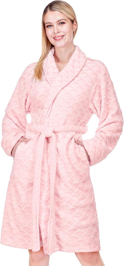 PAVILIA Womens Robes Kimono, Knee Length Plush Fluffy Winter Shower Bathrobe, Soft Fuzzy Cozy Warm with Pockets (Large-X-Large, Light Pink)