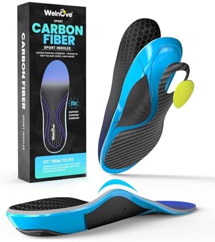 Welnove Carbon Fiber Sports Insoles with Arch Support | Jump Higer & Run Faster Stabilize Better Athletic Insoles for Running, Basketball | Shock Absorption & Energy Return,NOT for Cleats-L Size 39/6.5 - 40/7