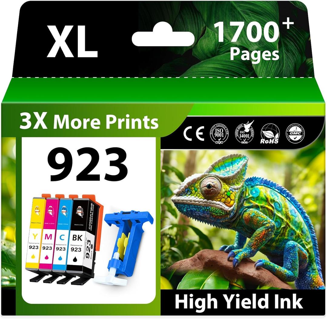 923 Ink Cartridges Combo Pack Replacement for HP 923 Ink Cartridges for HP Printers Compatible with HP OfficeJet Pro 8130e OfficeJet Pro 8135e 8122e 8138e 8139e 8120e Printer Ink, 4-Pack Without Chip
