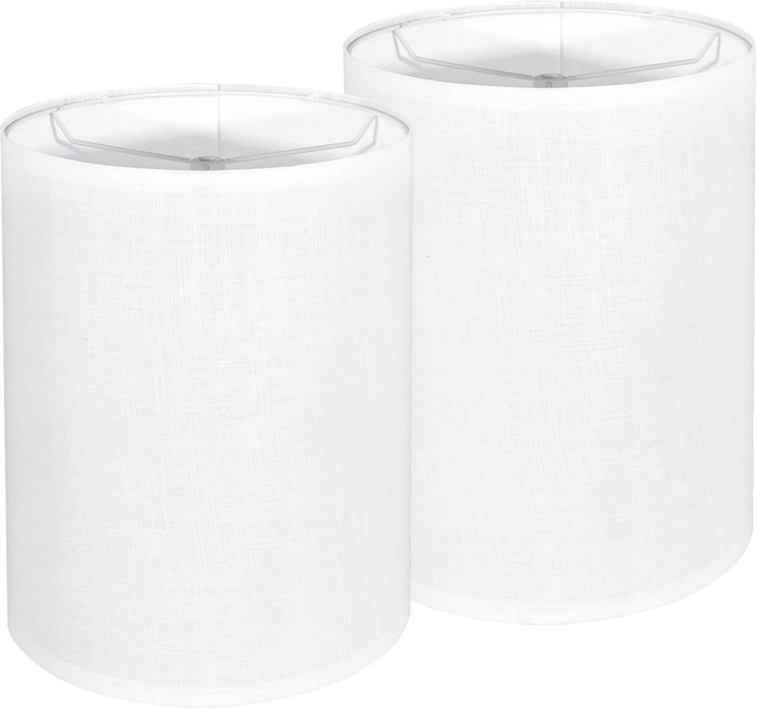 Tall Lamp Shades Set of 2, Drum Lampshade for Table Lamps Floor Lamp, 10" Top X 10" Bottom X 13" High White Large Line Fabric Lamp Shades, Easy Assembly Replacement Lampshades