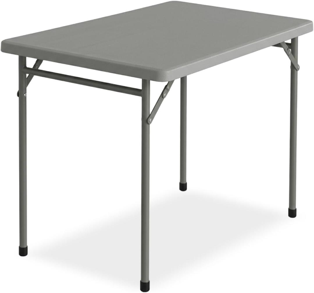 3ft Rectangular Folding Table for All-Occasion, Foldable Table with HDPE Tabletop and Steel Legs, Durable and Stable Small Folding Table, Perfect for Camping, Picnic, Party, Indoor & Outdoor, Grey