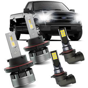 AWALITED Fits for 2004-2014 Ford F150 High Low Beam Fog Lights Bulbs Combo, 6000K White Plug-and-Play Super Bright Light Bulbs, Pack of 4