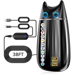 3200+ Miles Strongest TV Antenna, 2026 Digital Antenna for Smart TV Indoor Outdoor, Long Range 360 Reception HDTV Antenna for Local Channels with Amplifier-38FT Coax Cable-Support 4K 8K 1080P All TVs (Black)