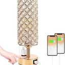 Hong-in Crystal Table Lamp, Gold Lamp for Bedroom with USBC-A+ AC Charging Ports, 3 Way Dimmable Light with Crystal Lampshade, Bedside Lamp Touch Light for Girl Room, Charge Phone (Bulb Included)