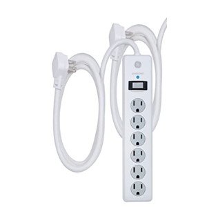 GE 6-Outlet Surge Protector, 1 Pack, 6 Ft Extension Cord, Power Strip, 800 Joules, Flat Plug, Twist-to-Close Safety Covers, Protected Indicator Light, ETL Listed, White, 54638