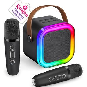 Mini Karaoke Machine for Kids, 2026 TOP Toys Birthday Gifts Ideas for Girls Ages 4, 5, 6, 7, 8, 9, 10, 12+ Years Old, Portable MP3 Player with 2 Wireless Mics for Family Home Party, Black