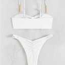 MakeMeChic Women's Bikini Sets Ruched Rib Knitted Spaghetti Strap Cheeky Swimsuit Bathing Suit (Large, White)