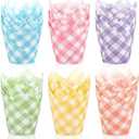 Whaline 180Pcs Pastel Plaid Tulip Cupcake Liners Muffin Baking Cups Colorful Checkered Cupcake Wrappers for Spring Easter Baby Shower Birthday Party Supplies Table Decor