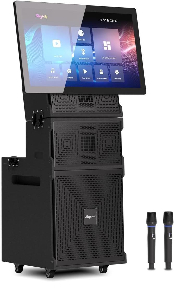 Karaoke Machine for Adults with Lyrics Display, Portable Built-in 22 Inches Tablet with 2 Wireless Microphones,1200W Peak Power Bluetooth Portable Karaoke System(S-200) (22 inch)