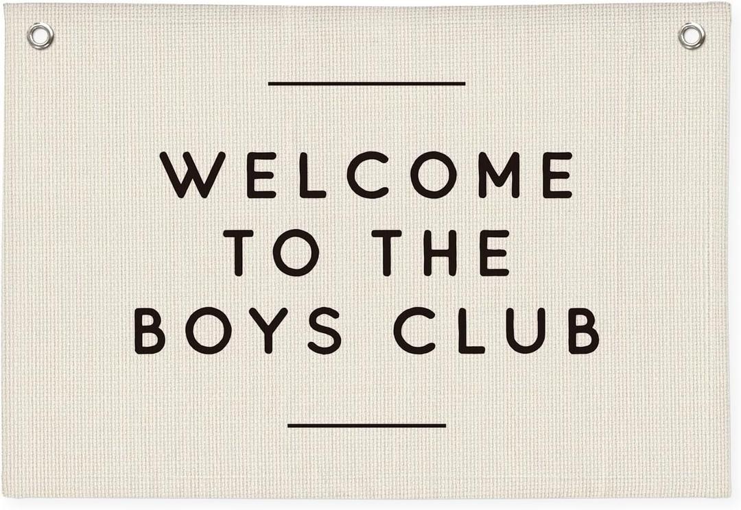 Boys Club Banner, Boys Playroom Kids Room Decor, Playroom Essentials, Linen Banner Kids Tapestry Wall Hanging Flag Decor for Toddler Boy Nursery