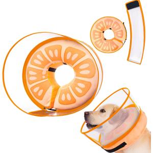 Inflatable Dog Cone Collar for Large Medium Small Dogs, Soft Dog Donut Collar Adjustable Recovery Cone for Pets After Surgery, Extra Enhanced Anti-Licking Guard Shield for Pets (ML, Orange)