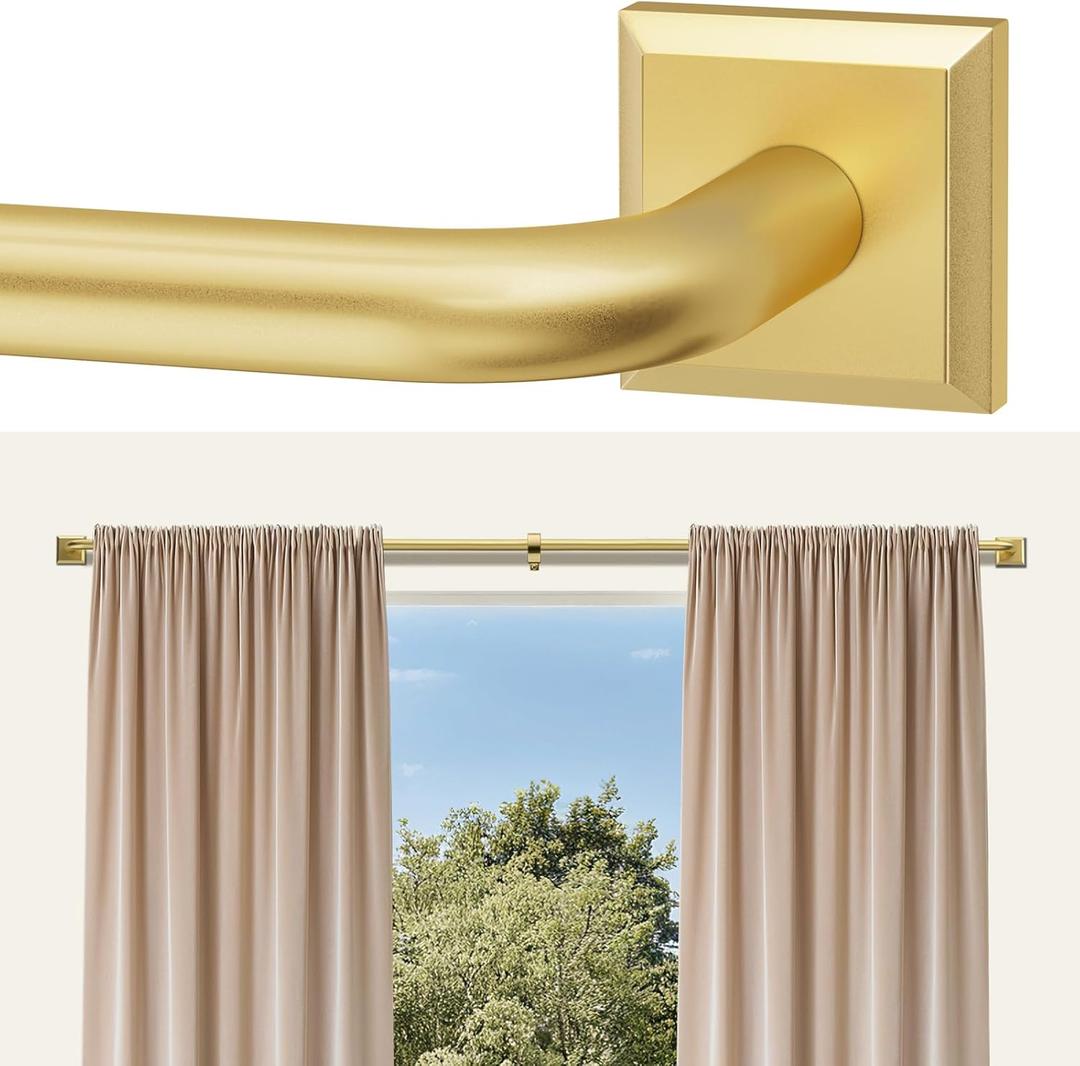 Adjustable Blackout Curtain Rods 16-28 Inch,1 Inch Diameter Heavy Duty Wrap Around Steel Drapery Rod for Small WindowsDoors, Gold
