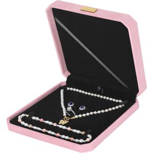 LETURE Large Jewelry Set Gift Box, Velvet Octagonal Necklace Ring Earring Pearl Storage Holder Boxes for Wedding Anniversary,Big Pendant Necklaces Organizer Display Case for Women Girl (Pink)