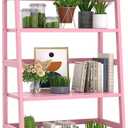 Homykic Bamboo Ladder Bookshelf, 4-Tier Ladder Shelf Open Book Shelf Freestanding Bookcase Bathroom Storage Rack Plant Stand for Living Room, Bedroom, Office, Easy Assembly, Pink