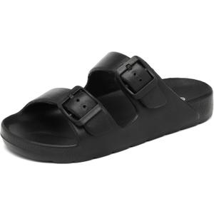 INMINPIN Boys Girls Double Buckle Slide Sandals Comfort Beach Pool Shower Slippers Adjustable Indoor Outdoor Little Kid/Big Kid (Black)