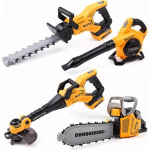 Arrowbash 4-in-1 Kids Gardening Toy Set, Toy Leaf Blower & Chainsaw & Weed Trimmer & Hedge Trimmer with Realistic Sound & Light, Outdoor Educational Learning Birthday Summer Gift for Boys Girls