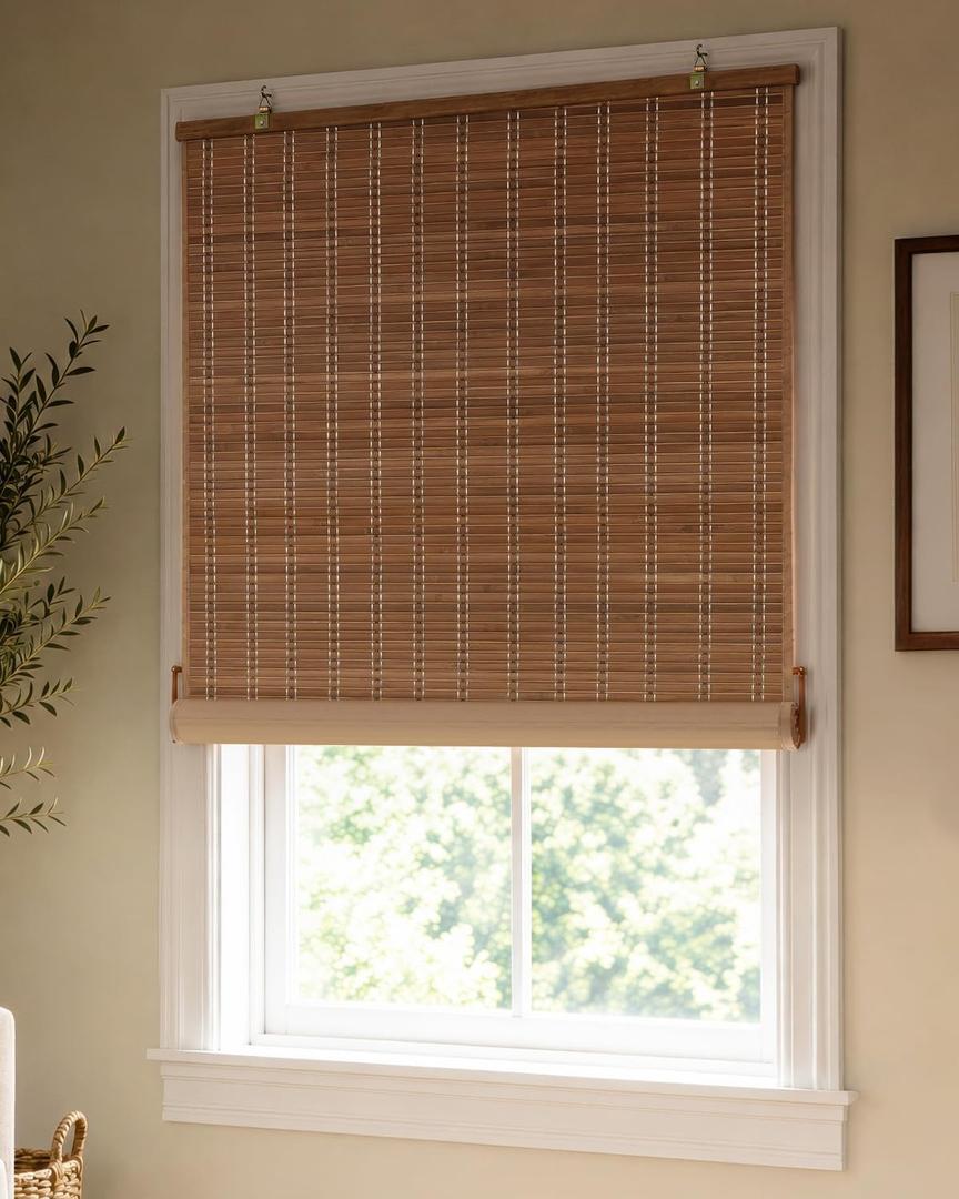 LazBlinds Blackout Bamboo Roller Shades, 31" x 72", Brown206