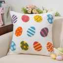Easter Pillow Covers 18x18 Inch Easter Decorations Egg Embroidered Throw Pillowcases for Home Farmhouse Living Room Bedroom Holiday Indoor Decor