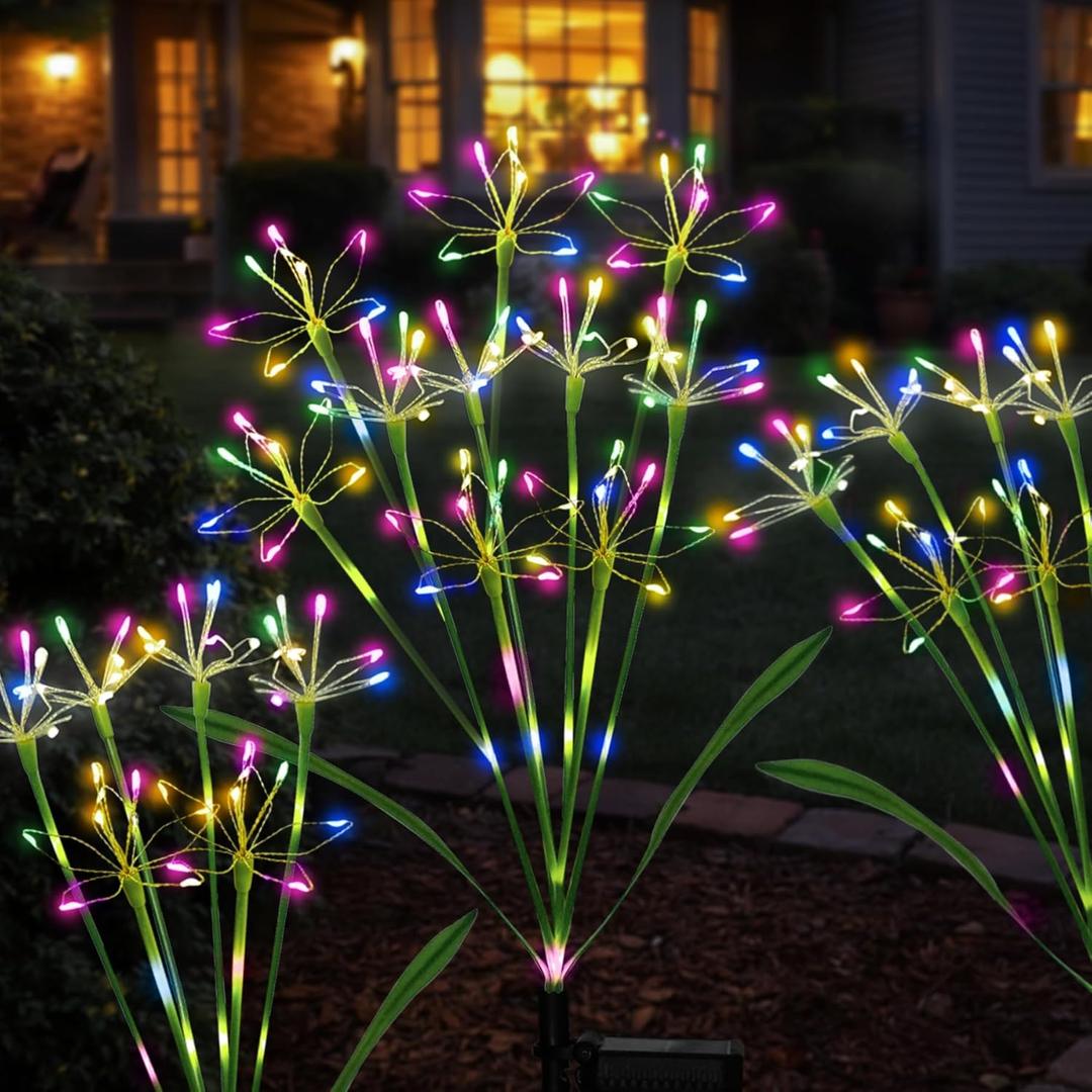 Solar Garden Lights Outdoor: Waterproof 2-Pack DIY Decorative Firework Lights with 2 Modes for Yard Patio Pathway Outside Fairy Decor - Gifts for Women Mom Mothers Day Multicolor