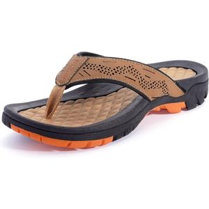 WHITIN Men's Flip Flops | Outdoor Thong Sandals | Arch Support | Slip Resistant (Orange)