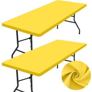 Homing 2 Pack Rectangle Table Cloth, Elastic Fitted Fabric Tablecloth Fits for 6 Foot Folding Tables, Washable Table Cover for Picnic, Camping, Indoor & Outdoor (Yellow, 30" x 72")
