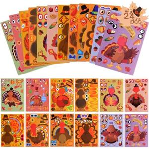 Thanksgiving Stickers for Kids  24PCS Make a Turkey Face Stickers, Turkey Games, Fall Party Supplies, Favors, Kids Crafts, Gifts for Toddlers Boys Girls 2 PACK